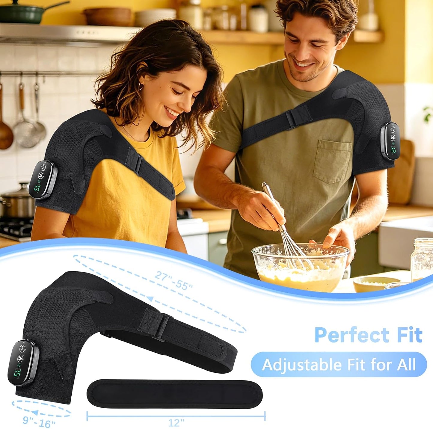 Cordless Shoulder Heating Pad with Massage, Vibration Heated Shoulder Wrap Massager, Rotator Cuff Shoulder Brace, Shoulder Massage with Heat for Pain Relief Deep, Warm Gifts