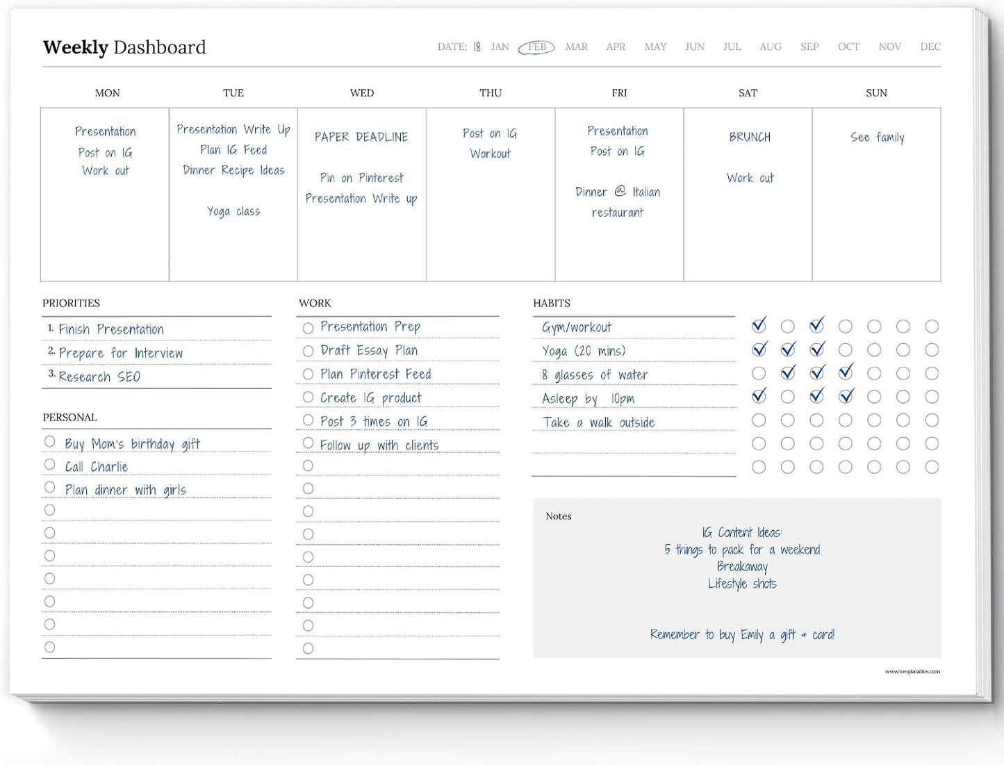 Weekly Dashboard To-Do List Notepad – Undated Weekly Planner with Habit Tracker & Notes – Minimalist A4 Layout for Productivity, Organization & Time Management (Colorful)