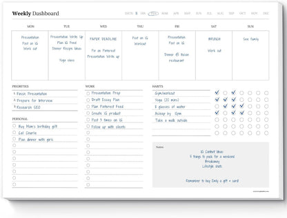 Weekly Dashboard To-Do List Notepad – Undated Weekly Planner with Habit Tracker & Notes – Minimalist A4 Layout for Productivity, Organization & Time Management (Colorful)