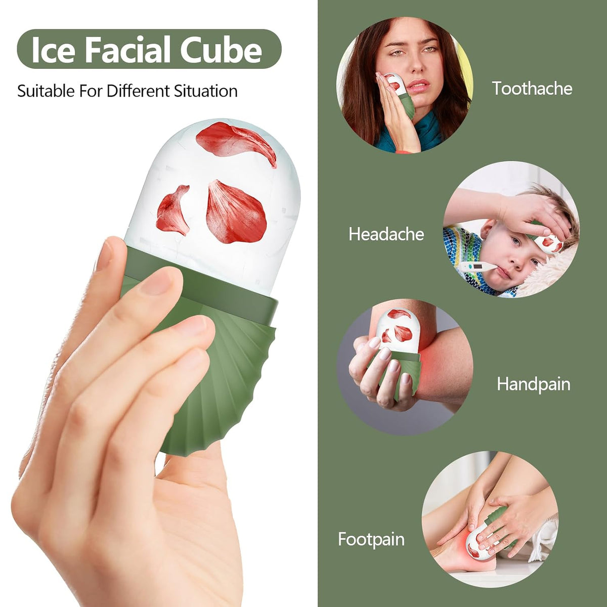 Ice Roller for Face and Eye, Reusable Silicone Ice Facial Roller Ice Holder, Face Ice Mold Skin Care, Ice Cube Roller for Shrink Pores Anti Wrinkle Reduce Puffiness, Black