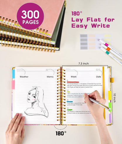 Hardcover Spiral Notebook journal with Removable Dividers Tabs, 300 Pages Leather 5 Subject Notebook College Ruled, 8"x10" Large B5 Notebooks for Work School Note taking, Lined Journal for Women,Black