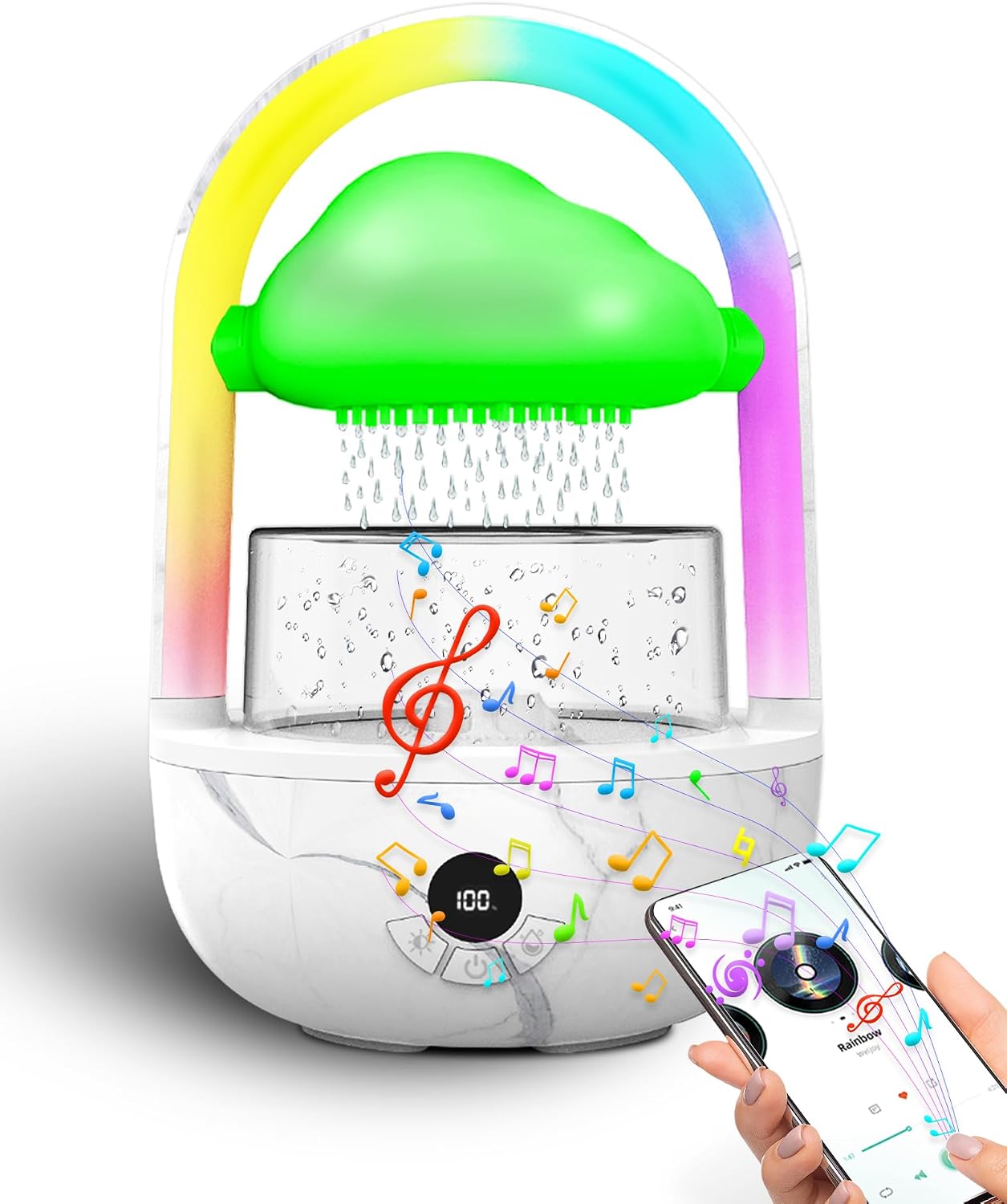 Aromatherapy Essential Oil Diffuser Rainbow Rain Cloud Humidifier Water Drip Mushroom Diffuser with Running Lights & Rain Sounds for Sleeping - Tabletop Water Fountain & Night Light