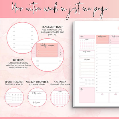 Weekly Hourly Planner Notepad, Daily Planner Desk Pad, Weekly Schedule, To Do List Note Pad, ADHD Planner | 50 Undated Tear Away Sheets | A4 (Rainbow)