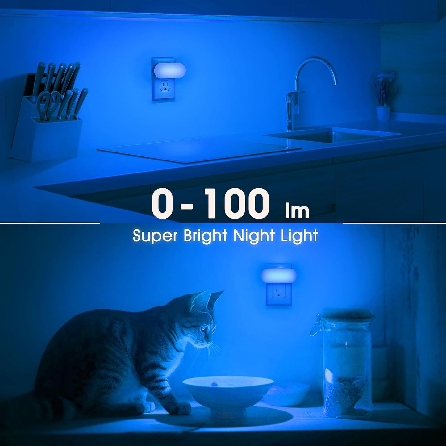 DORESshop Amber Night Light, Auto On/Off, 0-100 LM Adjustable Brightness, Dimmable Plug Into Wall Light Sensor Night Light for Kids Room, Bedroom, Stair Lights, Amber, 1W, 2 Pack