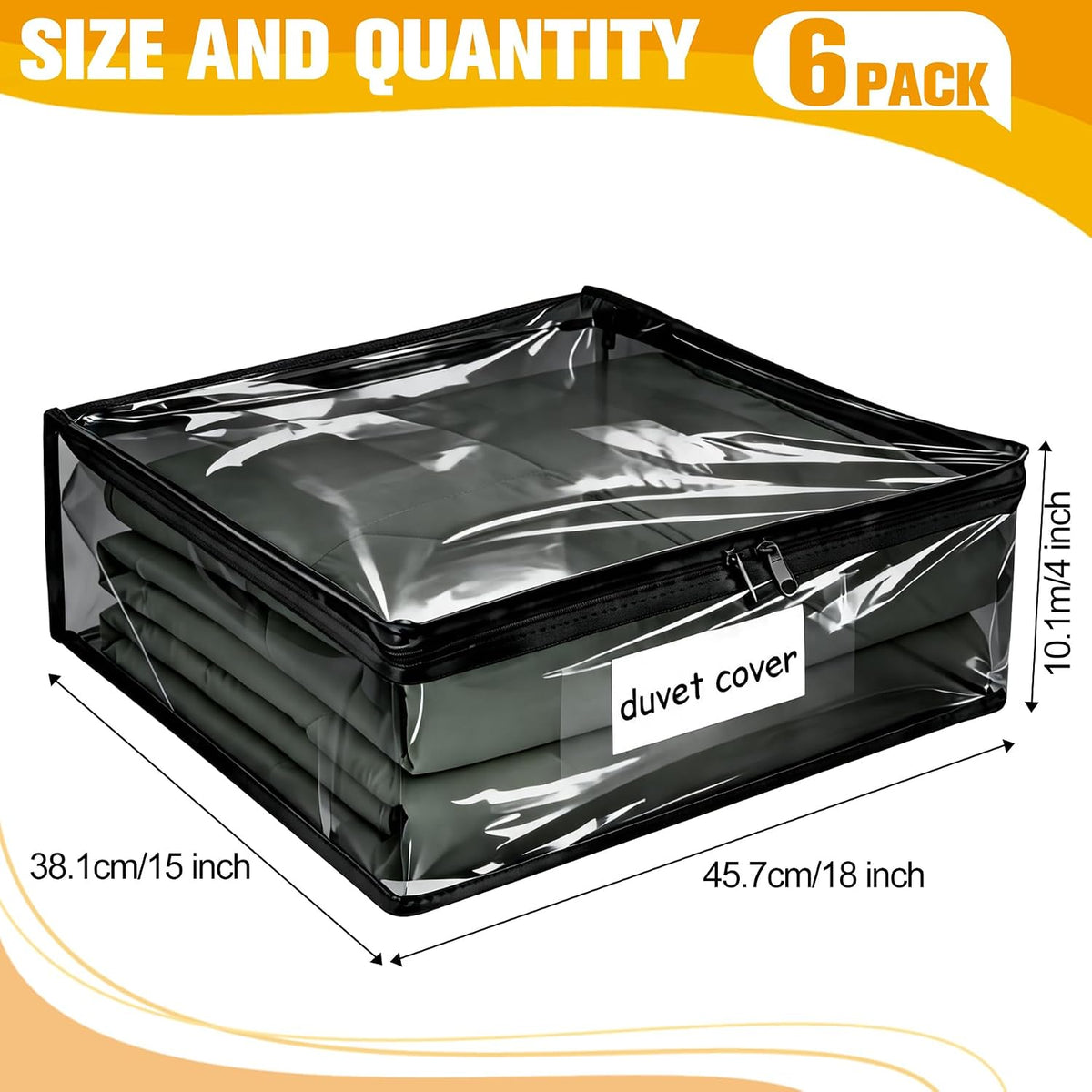 Plastic Storage Bags with Easy-Glide Zipper, Durable Clear Vinyl Zippered Storage Bags for Clothes Sweaters Comforters Blankets Sheets Bedding (15.7 x 13.8 x 3.9 Inch, Transparent White)