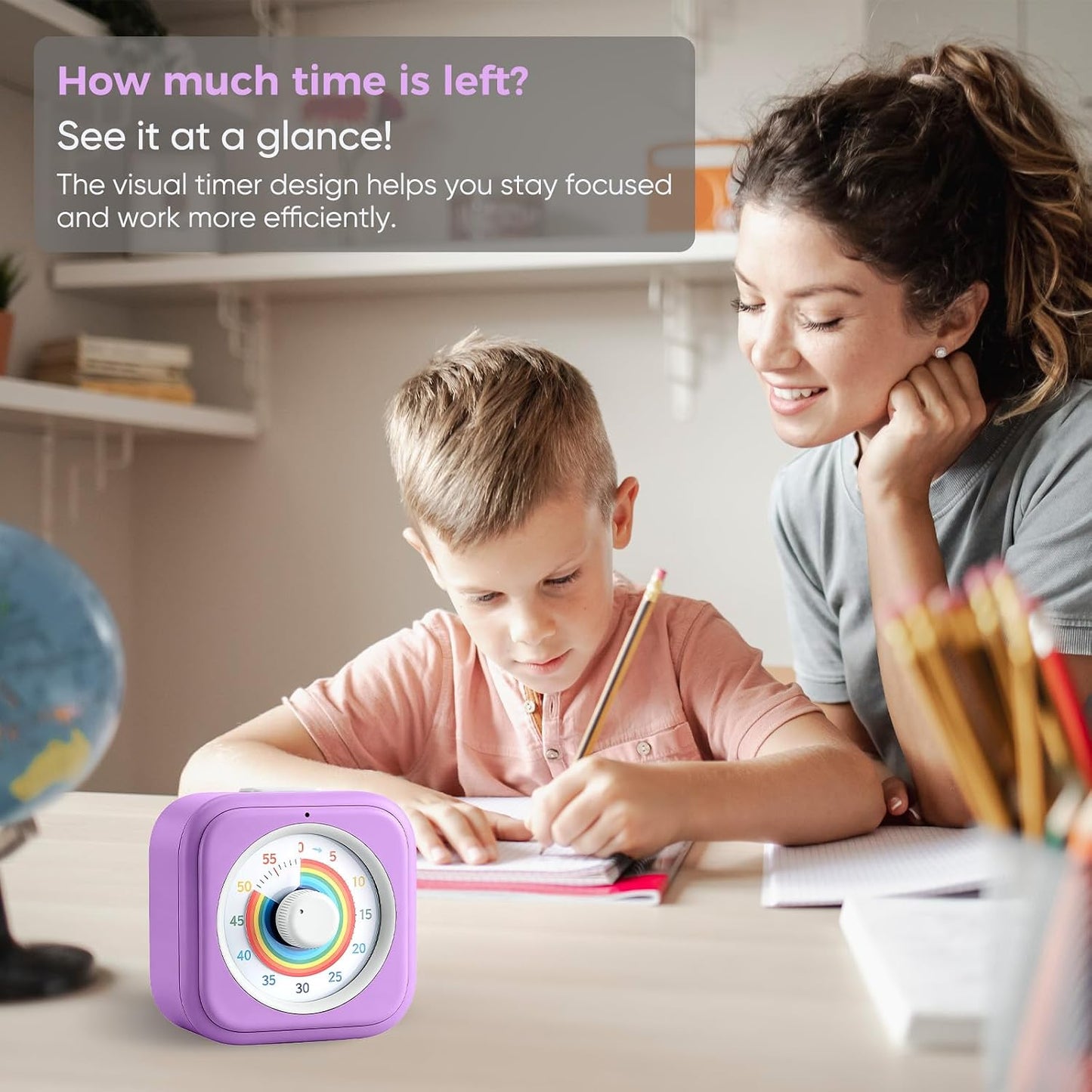 Rainbow Visual Timer for Kids, 60 Minute Silent Countdown Clock with Color Disk, Time Management Tool for ADHD, Classroom, Kitchen, Office, Study, Pomodoro