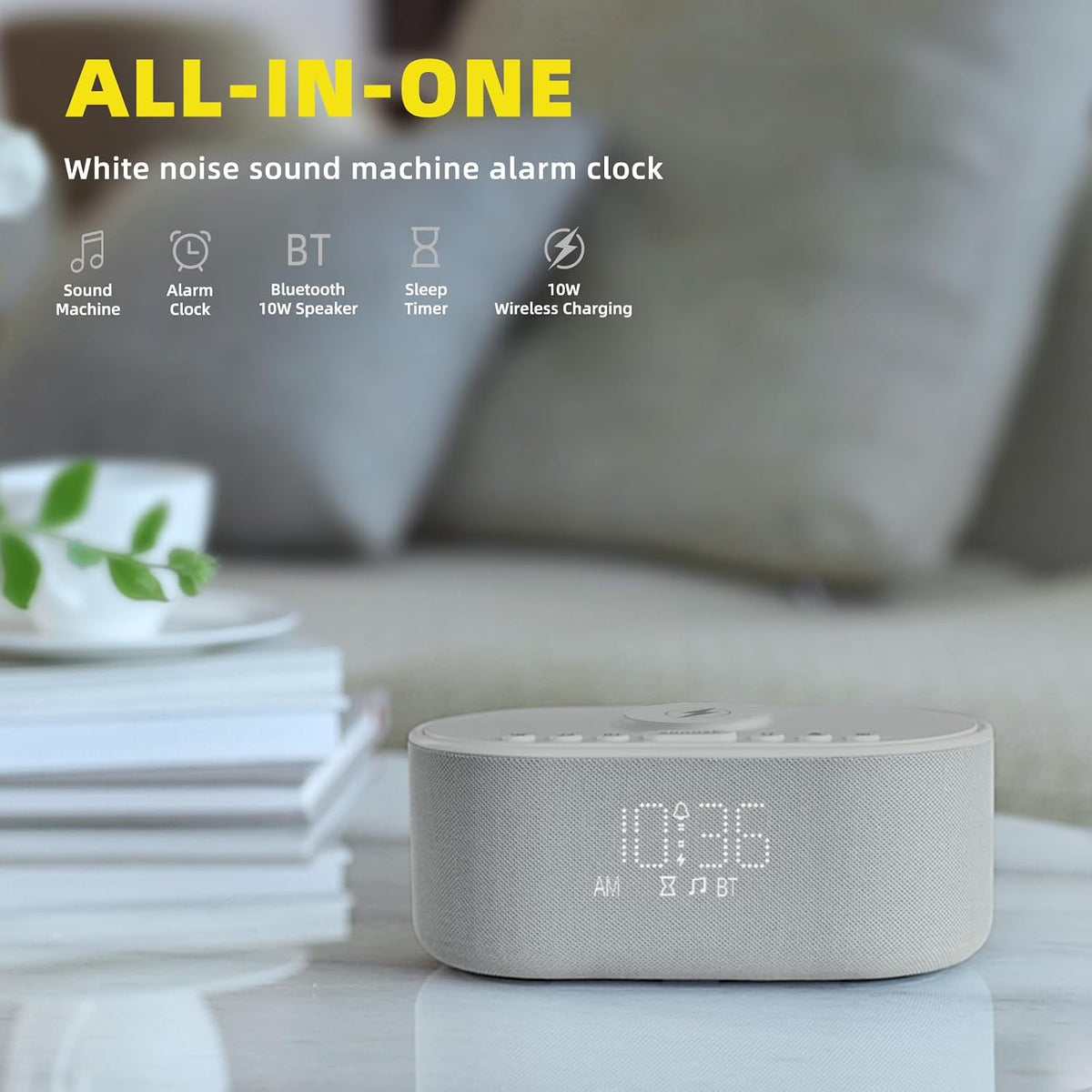 Odokee Sound Machine Alarm Clock for Bedrooms with Wireless Charging