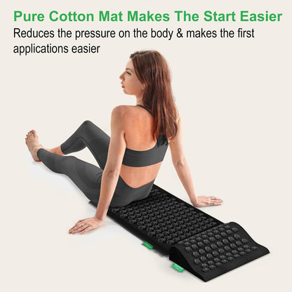 Acupressure Mat and Pillow Set - Full Body Pro Kit for Stress Relief, Muscle Relaxation & Pain Relief - Natural Eco-Friendly Linen & Coconut Fiber Mat - Includes Carrying Bag (Black)