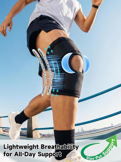 Braventure Knee Brace for Women and Men, Knee Support with Side Stabilizers | Adjustable wraparound Straps & Anti-Slip for Knee Pain Injuries Recovery, Meniscus Tear,ACL,MCL,Arthritis, Patella Stability