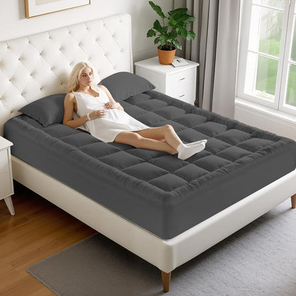 MATBEBY Queen Size Mattress Pad - Cooling Breathable Mattress Topper, Quilted Fitted Mattress Protector, Pillow Top Mattress Cover with 8-21" Deep Pocket, Soft, Machine Washable, White, 60x80 Inches