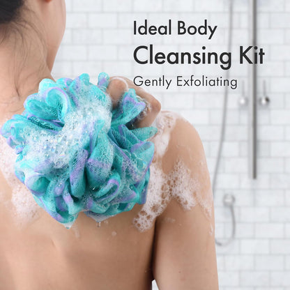 AmazerBath Charcoal Loofah Sponge, Shower Loofah 60g/PCS - Body Scrubber Loofa Set of 4 - Charcoal Blue, Green, Purple & Red, Bath Sponge for Men and Women