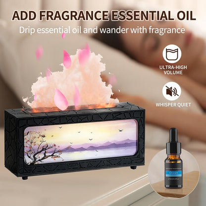 Fireplace Flame Essential Oil Diffuser, 280ml Aromatherapy Humidifier with Remote Control, 7 Color LED Lights, Ultrasonic Aroma Diffuser for Home Bedroom Office Yoga Spa, White