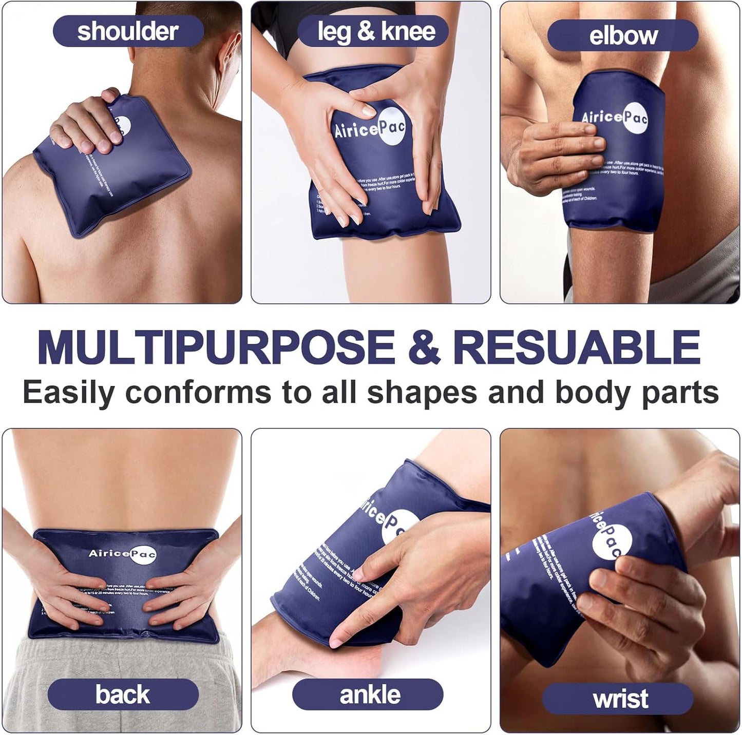 AiricePac Extra Large Gel Flexible Back Ice Packs for Injuries Reusable, 11”x 20” Cold Pack Wrap for Knee Leg Neck Shoulder Hip Back Pain Relief, Cold Compress Therapy for Swelling, Bruises, Surgery