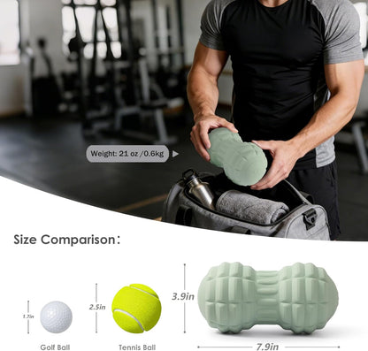 Silicone Vibrating Peanut Massage Ball Roller, Water Resistant Electric Double Lacrosse Massage Ball with 4 Intensities for Muscle Tightness, Deep Tissue Massager for Foot, Back, Hip (Green)