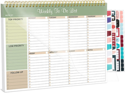 Thboxes Weekly To Do List Notepad, 8.5"x11" Desk Planner 52 Sheets, Green | 100GSM Paper Undated Habit Planner, Productivity Organizer Notepad, for Home School Office Work, Travel, College Essentials