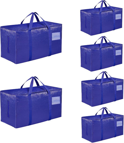 Moving Bags Extra Large - Heavy Duty Storage Totes with Wrap-Around Handles & Reinforced Zippers - Foldable Moving Box Alternative, Water-Resistant for Dorm, Closet & Under Bed Storage (Clear)