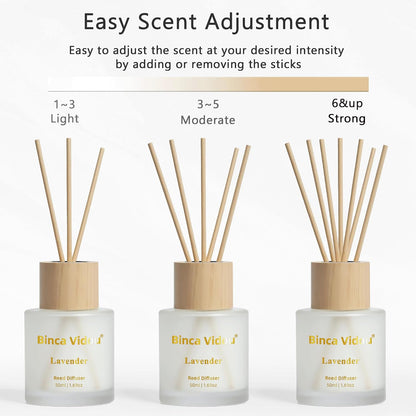 Reed Diffuser Set, Binca Vidou Lavender & Vanilla Natural Scent Oil Diffusers with Sticks for Home Office Bathroom Aromatherapy Decor 1.69oz x 2