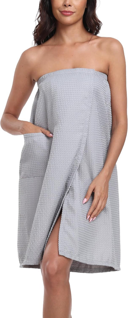 sunshinemall Women's Lightweight Bath Shower Wrap Waffle Spa Robes Bathrobe Quick Dry Cover Up with Adjustable Closure