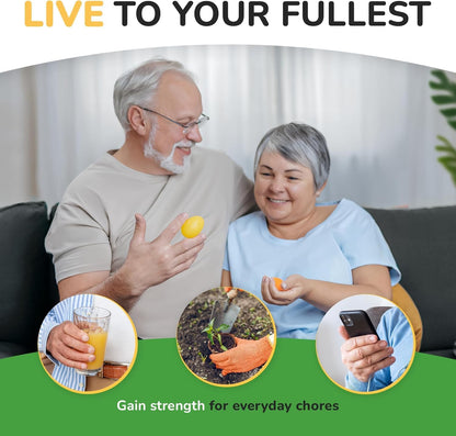 Healthy Seniors Hand Therapy Squeeze Balls – Set of 4 Egg-Shaped Silicone Exercise Balls | 4 Resistance Levels for Arthritis, Carpal Tunnel & Grip Rehab | Includes 16-Exercise Booklet + Video Guide