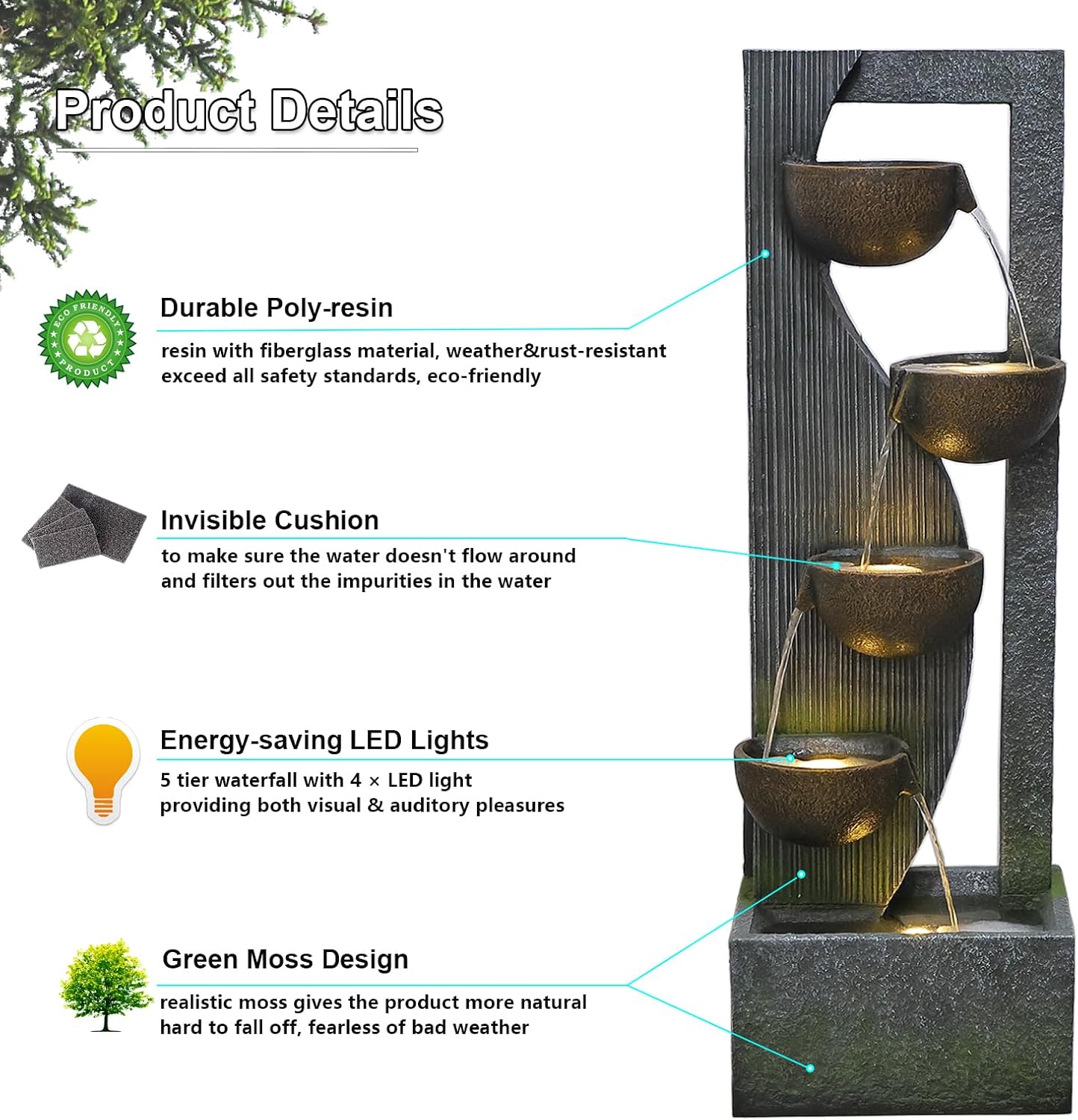 Sunlinua Modern Tabletop Water Fountain for Women Indoor Zen Relaxation Water Fountains Desktop Waterfall with Soothing Sound for Meditation Desk Home Office Decor