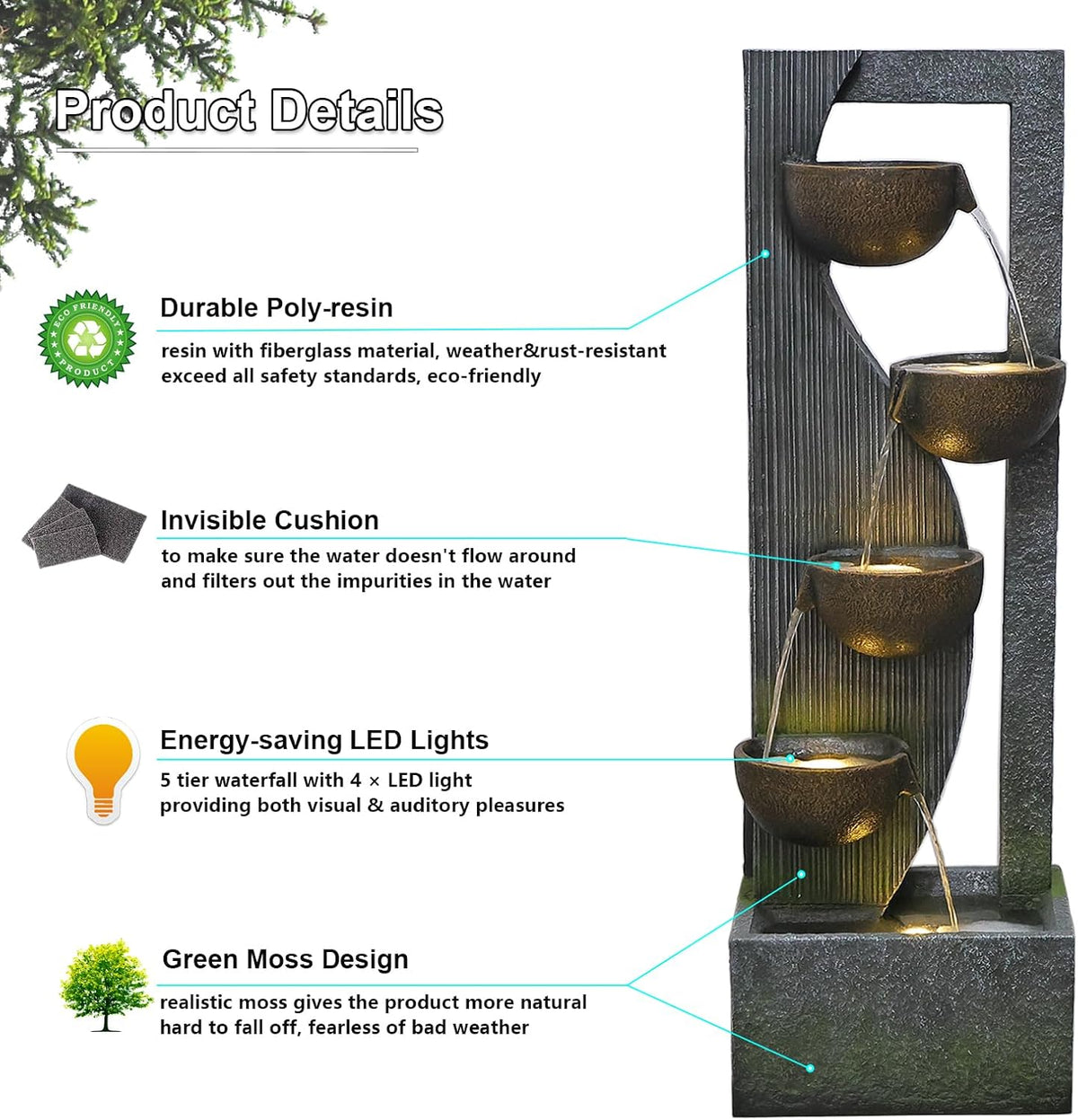 Sunlinua Modern Indoor Tabletop Water Fountain for Office Decor