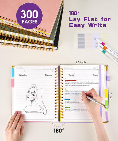 Hardcover Spiral Notebook journal with Removable Dividers Tabs, 300 Pages Leather 5 Subject Notebook College Ruled, 8"x10" Large B5 Notebooks for Work School Note taking, Lined Journal for Women,Black
