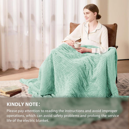 Homemate Heated Blanket Electric Throw - 50"x60" Heating Blanket Throw 1/2/4/6/8 Hours Auto-Off 10 Heat Levels Over-Heat Protection Soft Flannel Sherpa Heater ETL Certification