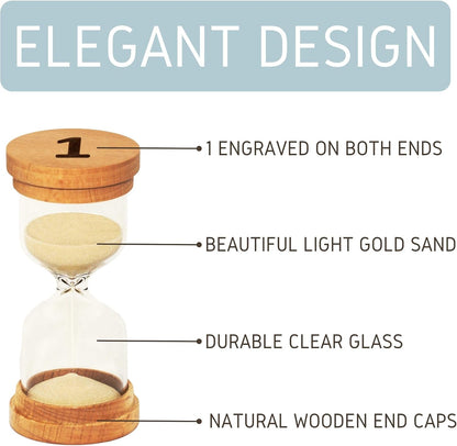Sand Hourglass Timer - Glass Sand Clock Minutes - Modern Hourglass Watch with Wooden End Caps for Kids, Games, Classroom, Kitchen, Home or Office Decor (5 Minutes)