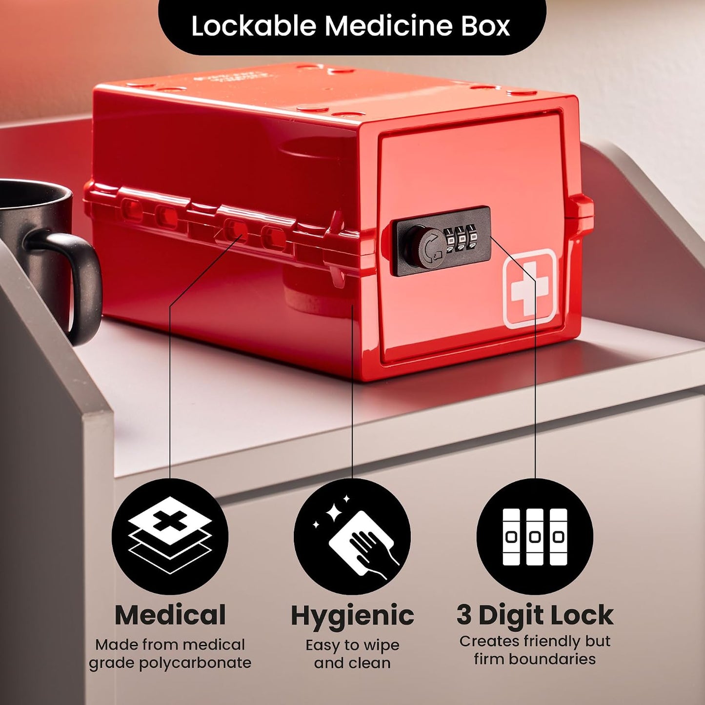 Lockabox Mini™ | Small Lock Box with Combination Lock (Half Letter Sized) | Mini Lockable Box for Small Medicines, Snacks & Mobile Phones | External Size 8.8 x 6.1 x 4.7 Inches (Crystal)
