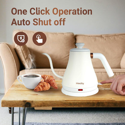 Mecity Electric Kettle Gooseneck Water Kettle Stainless Steel Tea Kettle Water Boiler Fast Heating, Auto Shut Off, 27 fl oz, 1000W, Stainless Steel