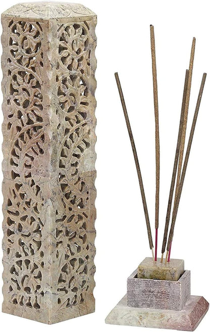 Carry Me Handmade Marble Soapstone Incense Stick Burner | Candle Stick Holder, Tea Light Stand, 3 x 3 x 11 Inches, Decorative Home and Kitchen Decor, Perfect for Gifting