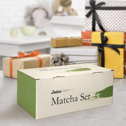 Joiish Matcha Whisk Set, Matcha Kit 10-Pcs, Bamboo Whisk and Ceramic Bowl with Spout & Measuring Spoon & Cup, Japanese Ceremony Matcha Tea Powder Making Tools, Light Green