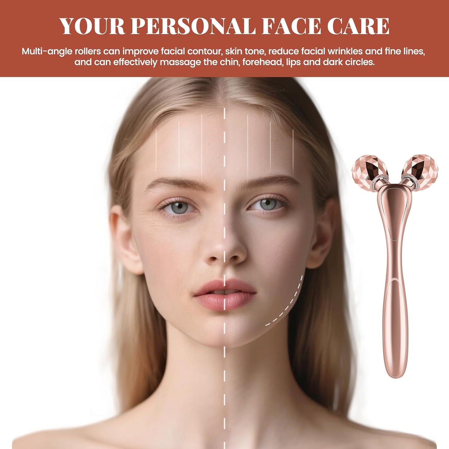 Wireless Face Massager Tool, 8-Roller 3D Face Roller for Women, LED Facial Massager,V-Shape Face Sculpting Tool for Jawline, 6 Light & Vibration Modes, USB-C Rechargeable