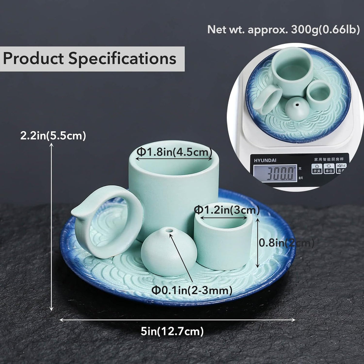 4 in 1 Ceramic Incense Burner Holder with Handle for Burning Sage, Palo Santo Stick, Joss Sticks, Candle in Your New House, Office, Yoga, Meditation Room (Speckled Blue)