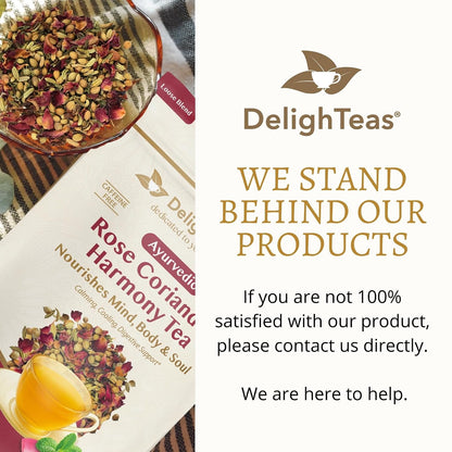 DelighTeas Organic Rose Coriander Harmony Tea | Ayurvedic Loose Leaf Herbal Tea | 60 Servings, 3oz. | Caffeine-free, Sugar-free, Non-GMO, Keto, Vegan | Calming, Cooling Digestive Support