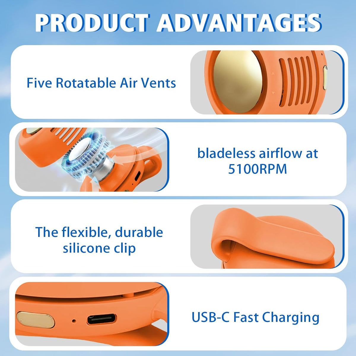 Portable Fan,Clip On Waist Bladeless, Ultra-Quiet Personal Mini Neck Fan