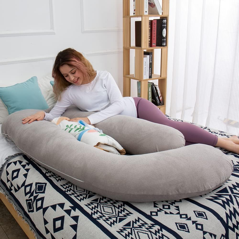 60 Inch Pregnancy Pillow for Sleeping, Extra Large U Shaped Body Pillow, Maternity Pillow for Pregnant Women with Velvet Cover (Dark Grey)