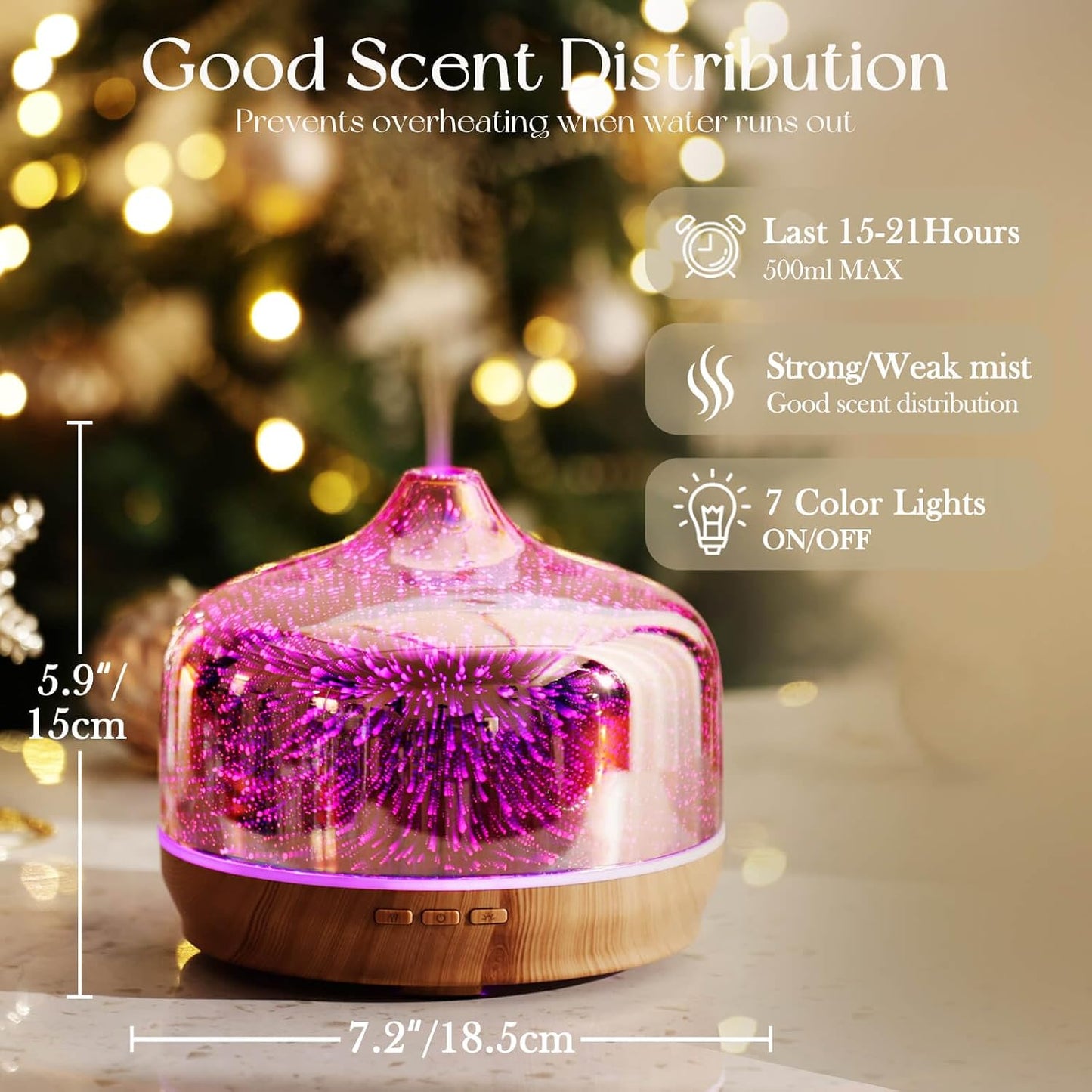 Porseme 500ml Glass Essential Oil Diffuser Aromatherapy Ultrasonic Cool Mist Humidifier 15-21 Running Hours Waterless Auto-Off Air Diffusers for Sleeping Yoga Working Spa(Light Blue)