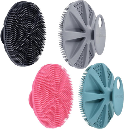 INNERNEED Food-Grade Soft Silicone Body Scrubber Shower Brush Handheld Cleansing Skin Brush, Gentle Exfoliating and Lather Well (Dark Green)