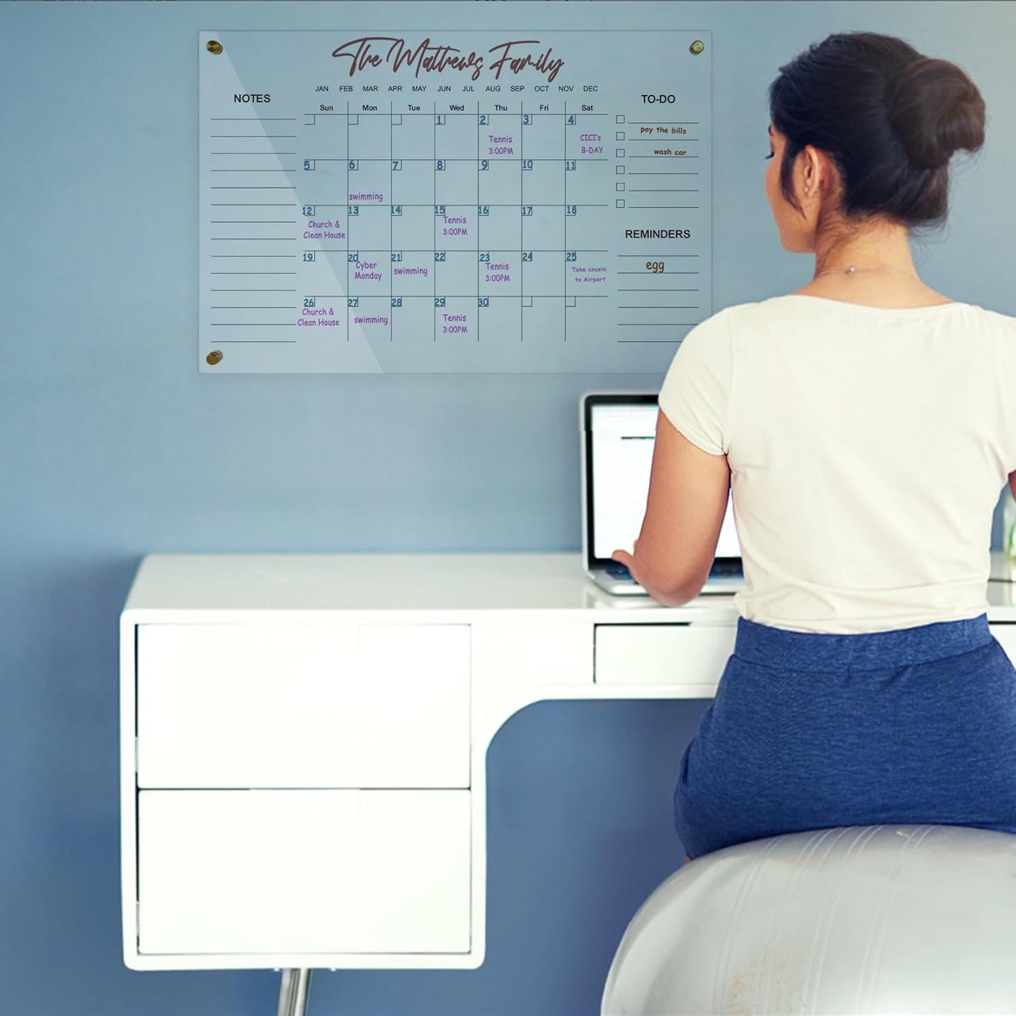 Black Acrylic Calendar Dry Erase for Wall, Family Planner, Monthly Calendar Dry Erase Whiteboard for Home, Office, 17" x 13"Reusable White Board(Acrylic-BK-3343)