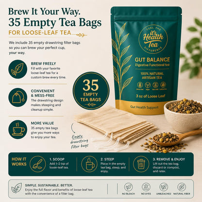 Gut Balance Herbal Tea – Supports Overall Gut Microbiome Health & Occasional Bloating Support | After-Meal Digestive Comfort | Enjoy Hot or Iced | Caffeine-Free Loose Leaf Botanical Blend (35 Unbleached Tea Bags Included)*
