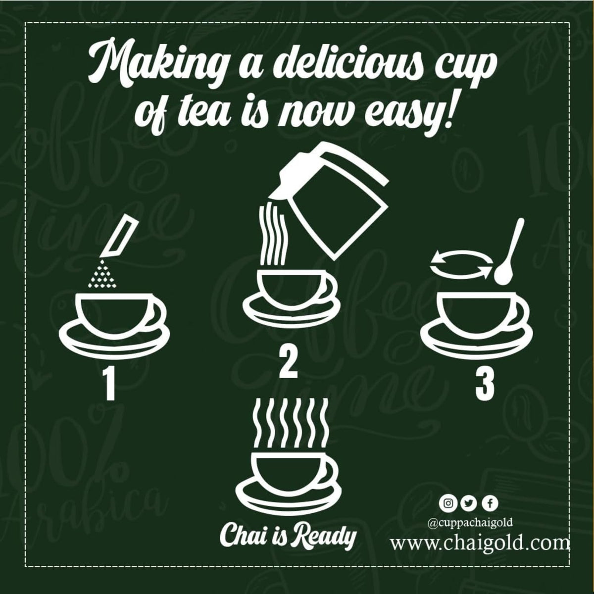 Cuppa Chai Gold Cardamom Chai Instant Tea Premix Sweetened, Rich Cardamom Flavor Tea Beverage Mix, Smooth Creamy Taste, Just Add Hot Water, Convenient Single-Serve Sachets for Home, Office & Travel, 10 Count