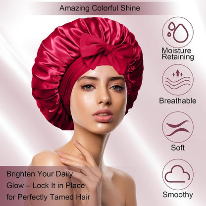 Silk Bonnet for Women, Satin Bonnet for Sleeping, Large Sleep Cap with Elastic Tie Band for Curly Hair