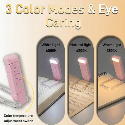 USB Rechargeable Book Light, Portable Clip-on LED Reading Light, Reading Lights for Books in Bed with 3 Amber Colors & 5 Brightness Dimmable, Compact & Long Lasting, Perfect for Book Lovers (Pink)