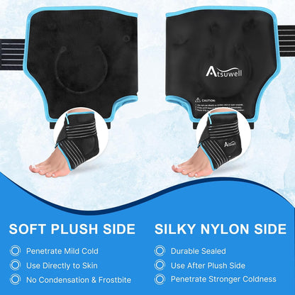 Atsuwell Ankle Ice Pack Wrap 2 Packs, Ankle Ice Wraps Flexible Gel Cold Pack for Foot Heel, Cold Compress Therapy for Soothing Discomfort, Black