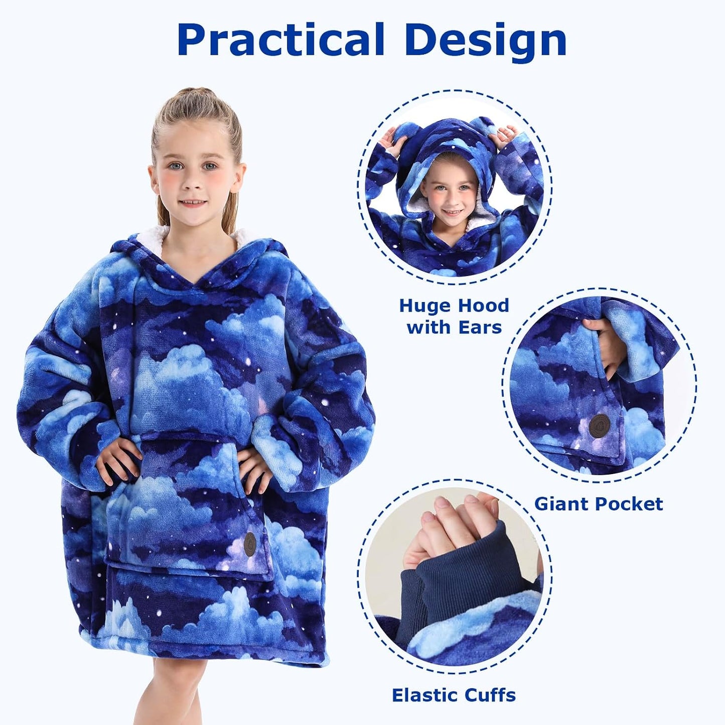 THREE POODLE Wearable Blanket Hoodie for Women, Oversized Sherpa Sweatshirt Blanket for Adults Men, Cozy Hooded Blankets, Gifts for Teen Girls Women Mom Sister