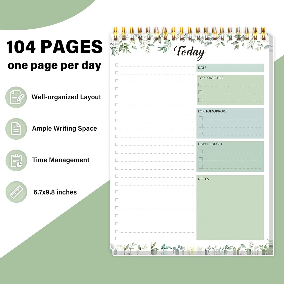 KMQOY To Do List Notepad, Daily Checklist Planner, 6.7" x 9.8", 104 Pages