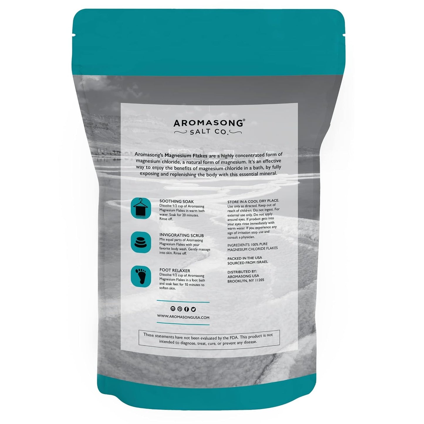 Aromasong RAW Magnesium Bath Flakes with 100% Natural Lavender, 3 LB Muscle Relaxing Organic Salts Mg Chloride, Mineral Soak. (Packaging May Vary)