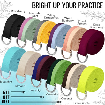 TECEUM 2 IN 1 Yoga & Mat Strap for Stretching – Cotton – 6/8/10 ft