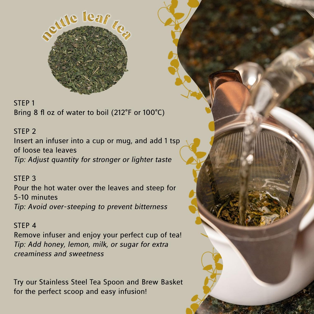 Nettle Leaf Tea – Pure Bulgarian Loose Leaf Herbal Tea – Support Healthy Skin, Reduce Inflammation & Boost Immune System – Resealable 4.4oz Bag (Makes 50 Cups) – The Elegant Elephant
